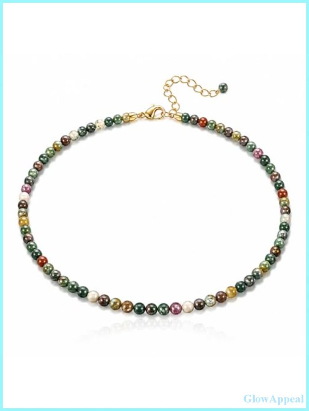 4mm Indian Agate Beaded Necklace Stainless Steel Adjustable Choker